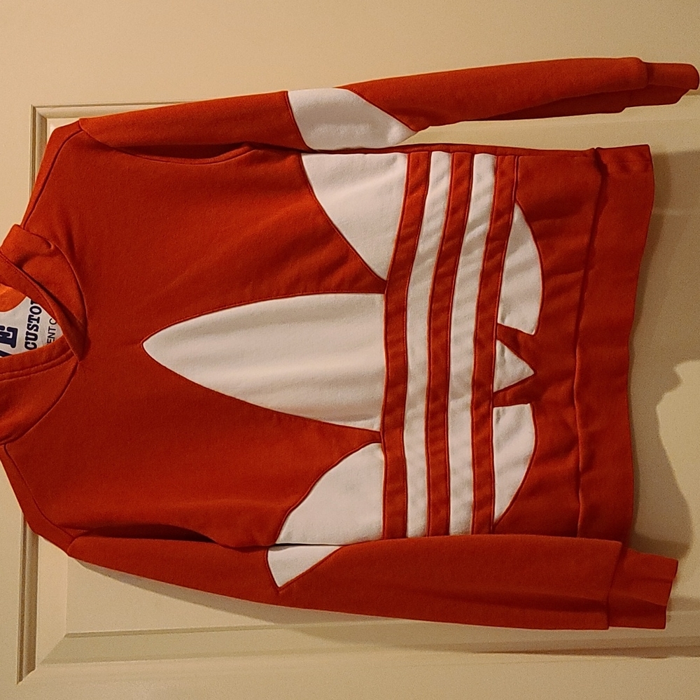 Adidas red hooded sweatshirt with large logo